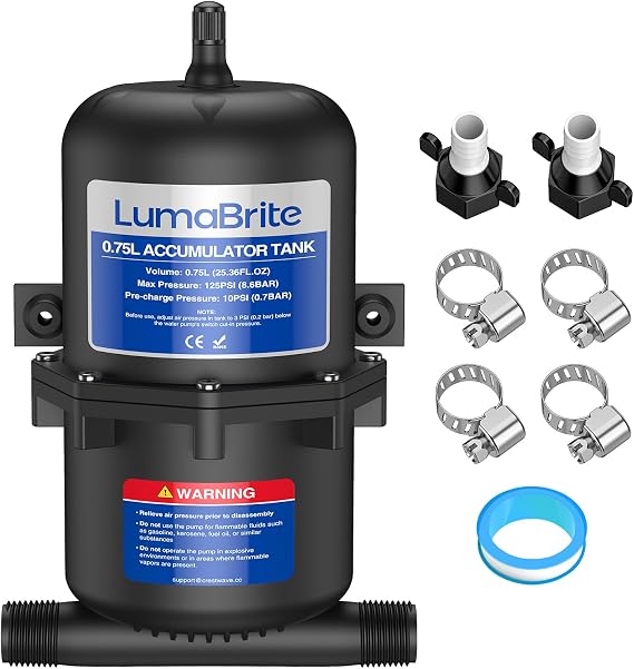 Accumulator Tank 0.75L 125 PSI Pre Pressure Accumulator Tank Boat Tank for RV Caravan Motorhome Water Pump Control Internal Bladder for Boat Yacht Marine RV Van Camper