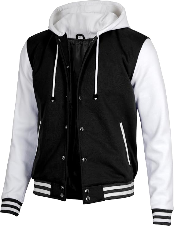 Decrum Hooded Varsity Jacket Men - High School Letterman Bomber Style Hoodie Mens Baseball Jackets