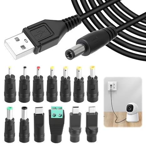 USB to DC Power Cable Universal DC 5V Charger with 13 Connector Plugs Type-C Micro USB Mini USB 5.5 x 2.1mm Charger Adapter for Speakers Routers
