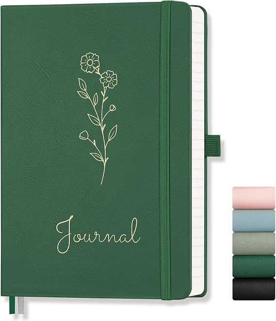 A5 Journal Notebook Lined, 192 Pages, Hardcover, Dark Green