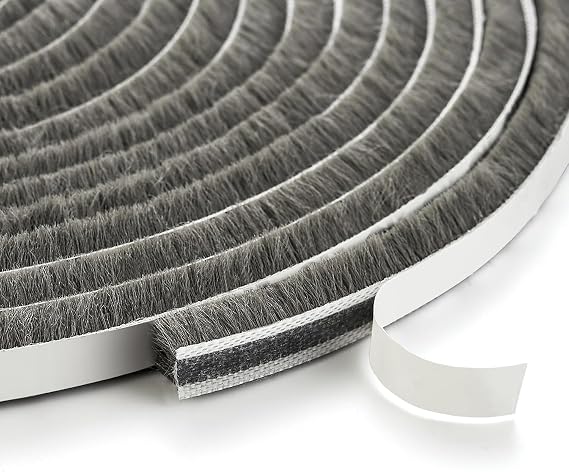 10 Meter Draft Excluder Tape for Door Windows, Brush Weather Stripping 9 mm(W) x 9mm(T), Self-Adhesive Windows Seal Strip Air Stopper for Sliding/External Doors, Gray