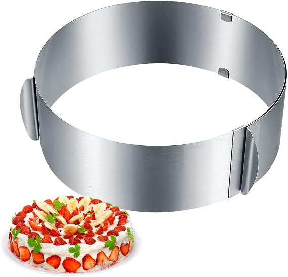 Vwoqiy Cake Ring, Adjustable Round Cake Ring, 6 to 12 Inches, Stainless Steel, with Scale and Clips, for Decorating Pastry Mousse