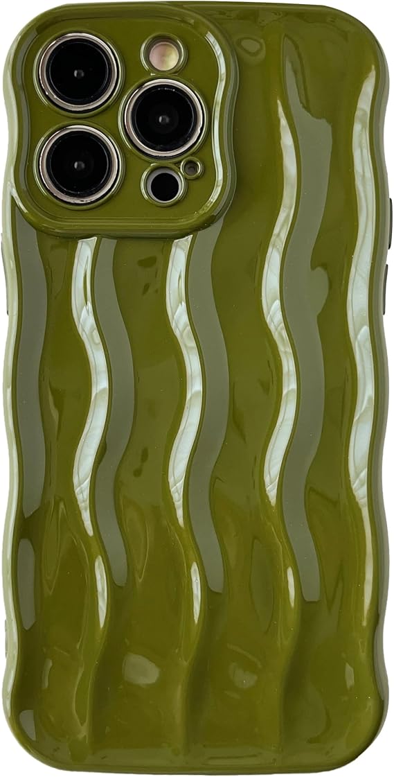 Caseative for iPhone 15 Pro Max Phone Case, Water Ripple Pattern Curly Wave Frame Soft Compatible with iPhone Case (Green, iPhone 15 Pro Max)
