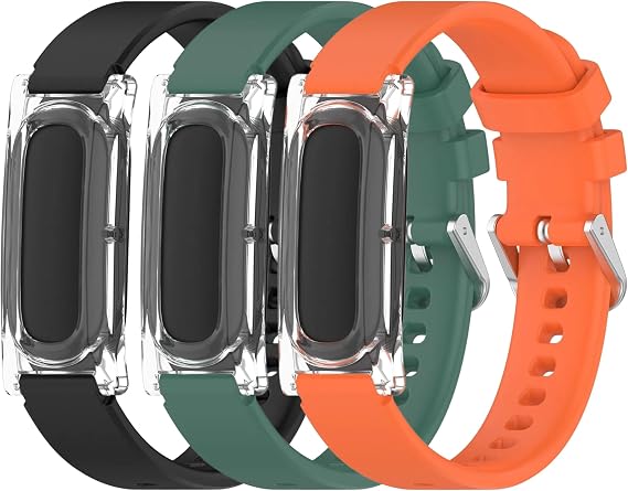 Google Fitbit Air用シリコンバンド、3本パック、ブラック/グリーン/オレンジ。