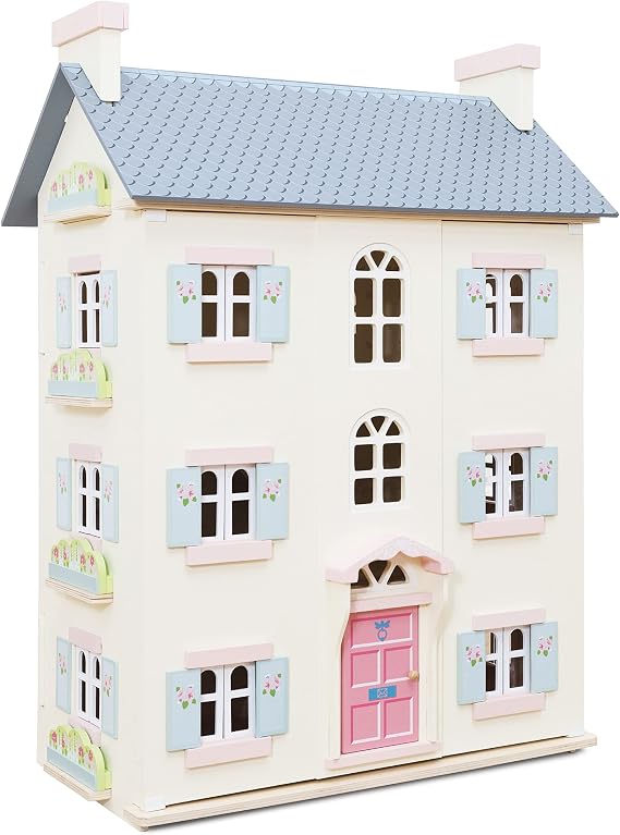 Le Toy Van - Cherry Tree Hall Large Wooden Doll House | 4 Storey Wooden Dolls House Play Set - Suitable For Ages 3+