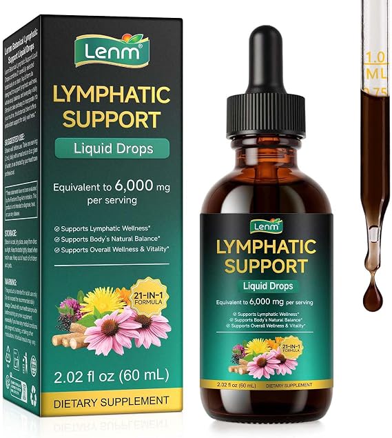Lymphatic Drainage Drops, 21-in-1 Liposomal Lymphatic Drainage Support Detox Supplement - 6000mg Herbal Formula for Immune System & Lymphatic Health, 60ML