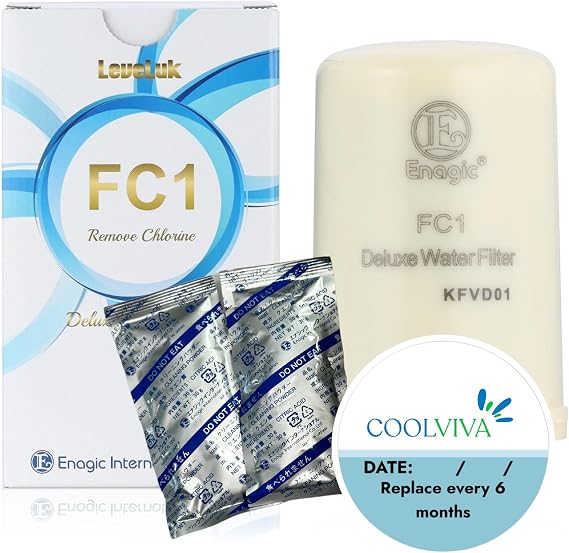 Water Filter Replacement Bundle by FC1 Filter Replaces Enagic Leveluk F8 and HG-N Filters on K8 and SD501 Machine. Features One FC1 Water Filter, Two Cleaning Powders, and a Reminder Sticker