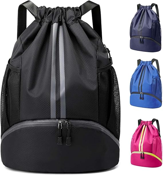 DDSHUN Drawstring Backpack, Waterproof Gym Bag, Unisex Large Oxford PE Pack Students School Backpack Swimming Bag Durable Sports Ball Bag with Shoe Bags