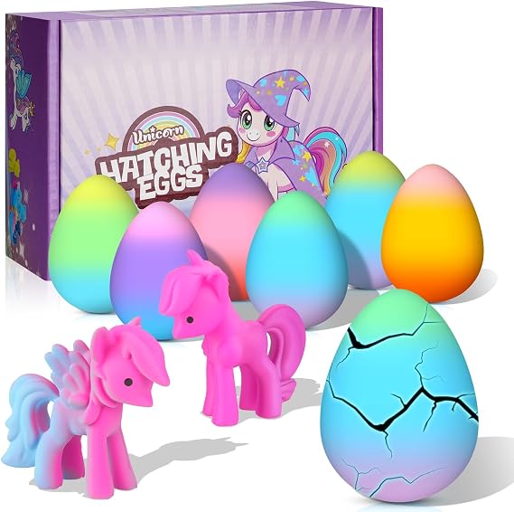 Unicorn Hatching Rainbow Eggs for Kids, Easter Gifts for Kids Toys Age 3 4 5 6 7 8, 6 Pack Magic Growing Unicorn Toys for Girls 3-8, Birthday Gift & Party Favors for Ages 3 4 5 6 7 8