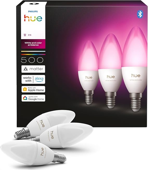 Philips Hue LED Candle Light Bulb, B39, E14, 3 Pack [Energy Class D]