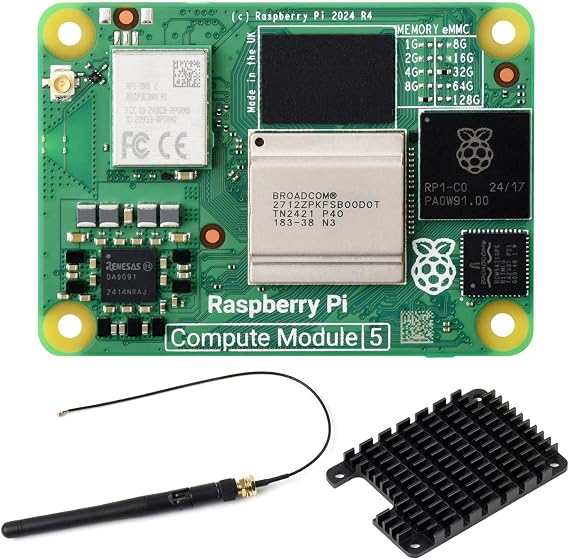 Waveshare Pi Compute Module 5 CM5116032 Package A (with WiFi Module, 16GB RAM, 32GB eMMC Flash), Deliver Raspberry Pi5 Power, Heatsink & Antenna Included