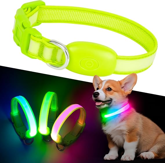Light up Dog Collar - Multi-Color LED Dog Collar, USB-C Rechargable, Flashing Collar for Cats and Puppy Dogs,Waterproof and Adjustable Rainbow Collar for Dogs(XSmall)