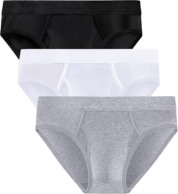 Men's Classic Solid Color Briefs Underpants 3 Pack with Open Fly