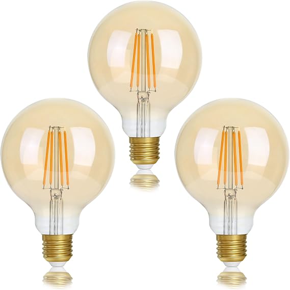 FLSNT Dimmable E27 Screw Bulb 40W, G95 LED Filament Edison Screw in Light Bulb, 5.5W E27 Vintage Light Bulbs Warm White 2700K, Amber Glass, Pack of 3 [Energy Class F] [Energy Class F]