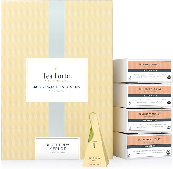 Tea Forte Blueberry Merlot Herbal Tea, 48 Handcrafted Pyramid Tea Infusers