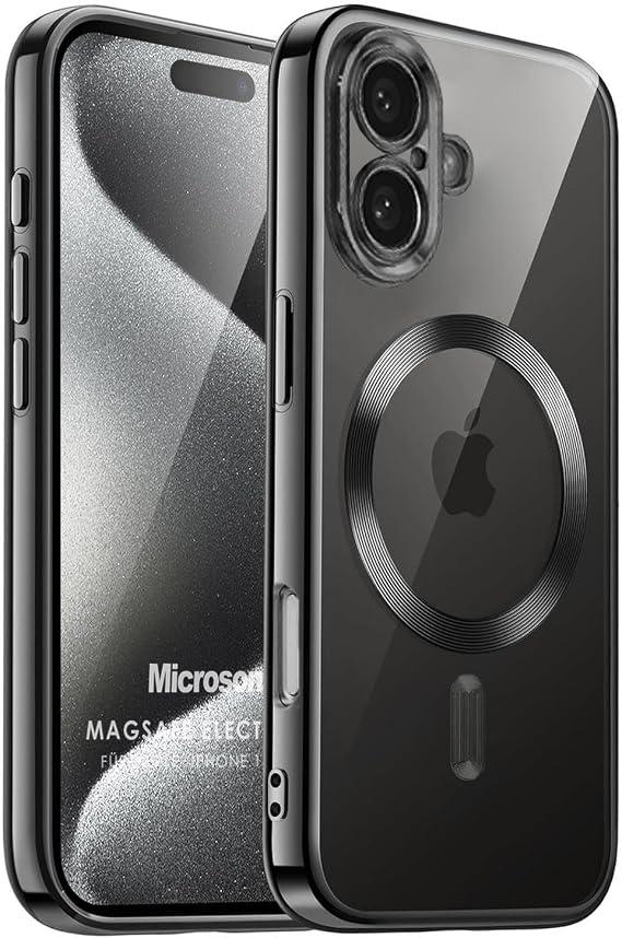 Microsonic Apple iPhone 16 Kılıf MagSafe Luxury Electroplate Siyah [iPhone 16 ile Uyumlu Kılıf - Siyah]