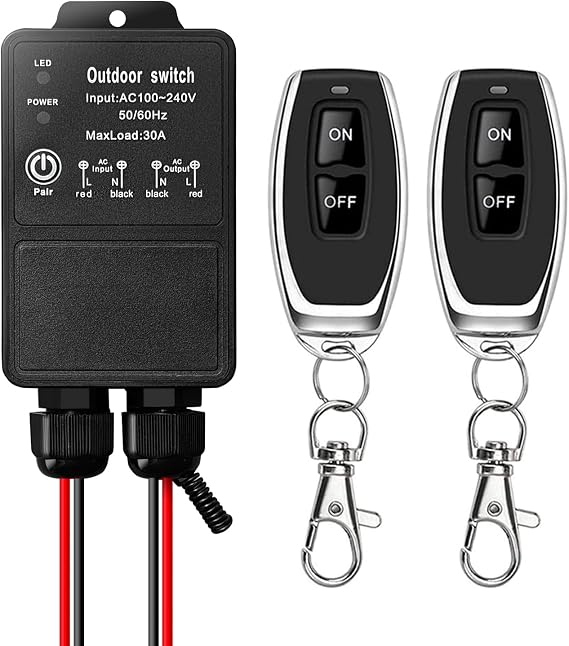 DieseRC Waterproof Wireless Remote Control Radio Control Switch AC 240V/220V 30A Relay Receiver for Wet Location Outdoor Yard Area Light Water Pump Farm Irrigation Roof Garden Street Garage Warehouse [Energy Class A]
