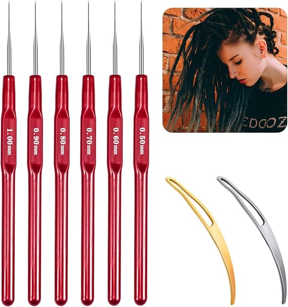 6pcs Dreadlock Crochets with Different Hook Needles, Hair Hook Tool