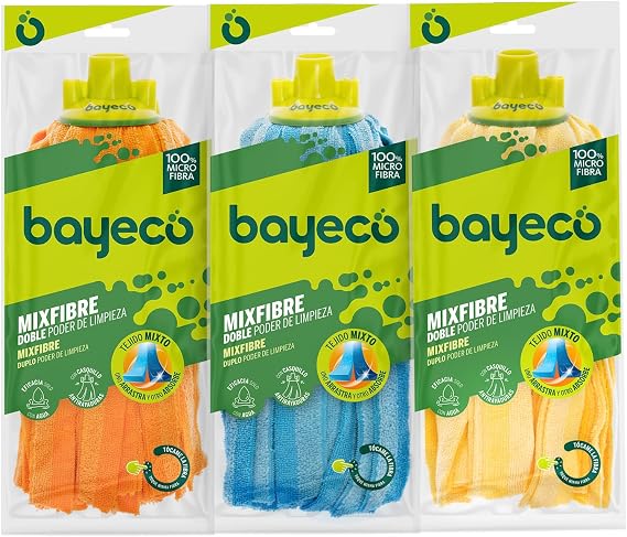 Bayeco - 100% Microfiber Strip Mop - With rubber cap - High absorption capacity - Longer durability and resistance - Polished effect - Washable - 1 unit