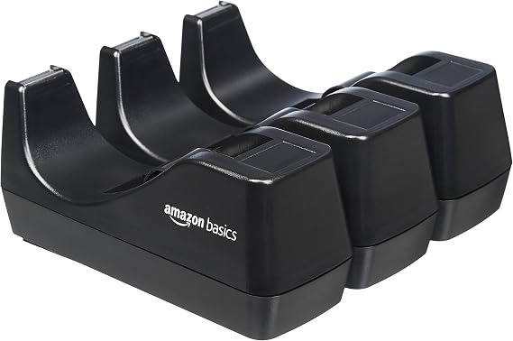 Amazon Basics Weighted Desktop Tape Dispenser with Non-Slip Base, Fits 12 mm and 19 mm Wide Office Tape, Black, 3-Pack