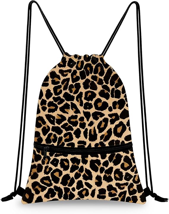Classic Leopard Print Drawstring Bags, Large Capacity Drawstring Backpack, Draw String Bags for Children and Adults, Lightweight Swimming Bag for School Swimming Travel Beach
