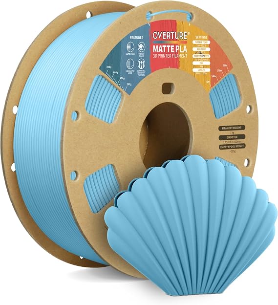 OVERTURE Matte PLA 3D Printer Filament 1.75mm, 1kg Light Blue