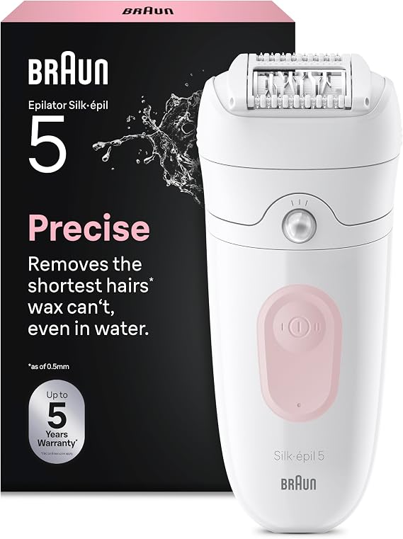 Braun Silk-épil 5, Epilator for Easy Hair Removal, Wet & Dry, with Cleaning Brush, Smartplug, Lasting Smooth Skin, 5-000, White/Flamingo, EU Plug