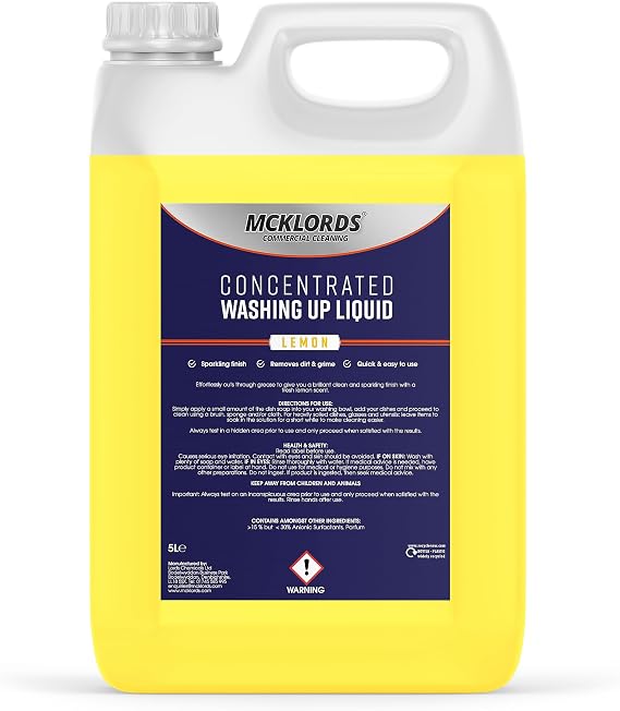 McKLords Concentrated Washing Up Liquid Lemon, Yellow, 5 Litre