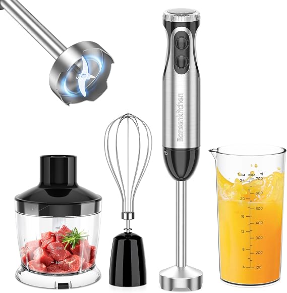 Bonsenkitchen 1000W 4-in-1 Hand Blender Set, Stainless Steel Stick Blender