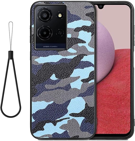 for Alcatel T513 5G ケース シリコンストラップ、3D 迷彩デザイン 耐衝撃TPUカバー 男女兼用 ソフトラバー シリコン 携帯電話カバー アルカテル T513 5G 用 - ブルー