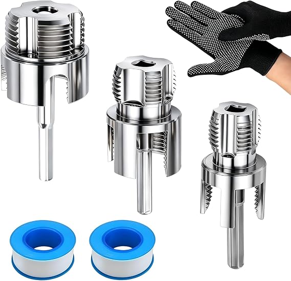 3Pcs Pipe Threading Tool Kit, Integrated Internal and External Pipe Threading Tool Dual-Function Tube Thread Cutting Tools for 1/2" 3/4" & 1" PVC/Plastic Tube with Gloves Raw Material Belt