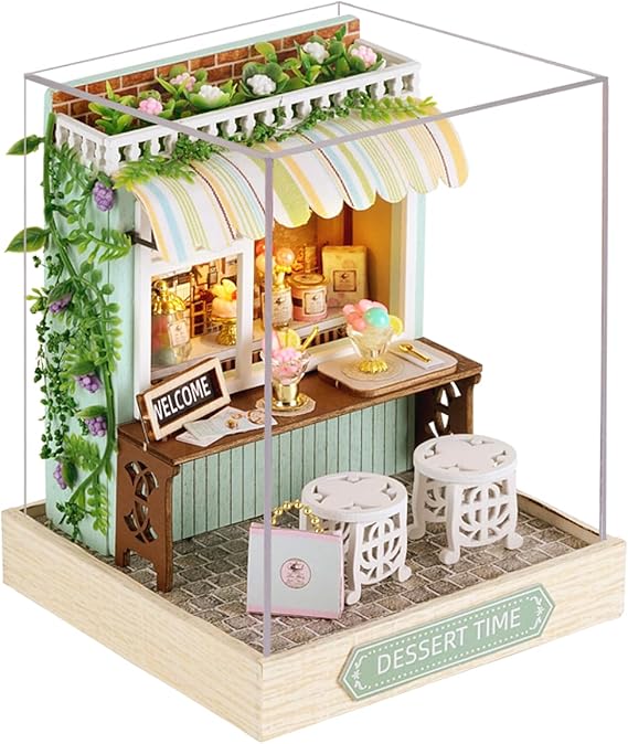 Cuteroom ミニチュアハウスキット 小さなハウスキット 木製ドールハウスキット ミニハウス作りキット ダストカバー付き Diy ドールハウスキット 誕生日ギフト デザートタイム