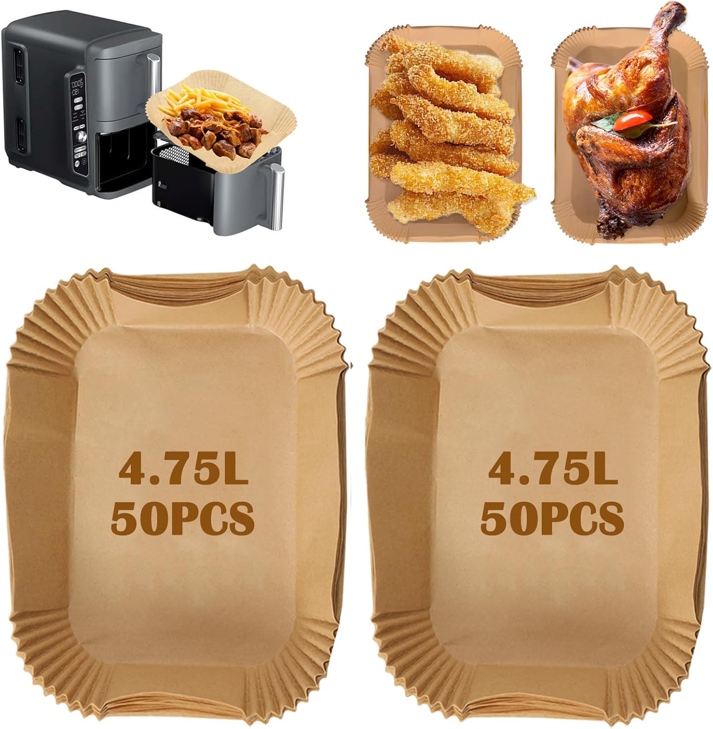 100pcs Ninja Double Stack XL Sl400UK 9.5L Air Fryer Paper Liners, 100 Sheets of 8.5"x5.5" Baking Paper for AF300UK, AF400UK, Salter, Tower, And Other Dual Zone Air Fryers
