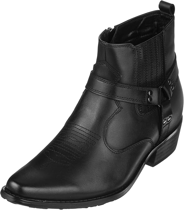 CALTO Mens Invisible Height Rising Premium Leather Cowboy Zipper Shoes 3.25 Larger Brown