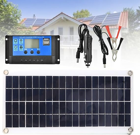 Complete Solar Panel Kit 300W 20/30/40/50/60VWith car Charger,Solar Panel Sys-TEM DC12-18V Off Grid Solar Panel Kit for Home ShedBifacial Solar Panel,40A