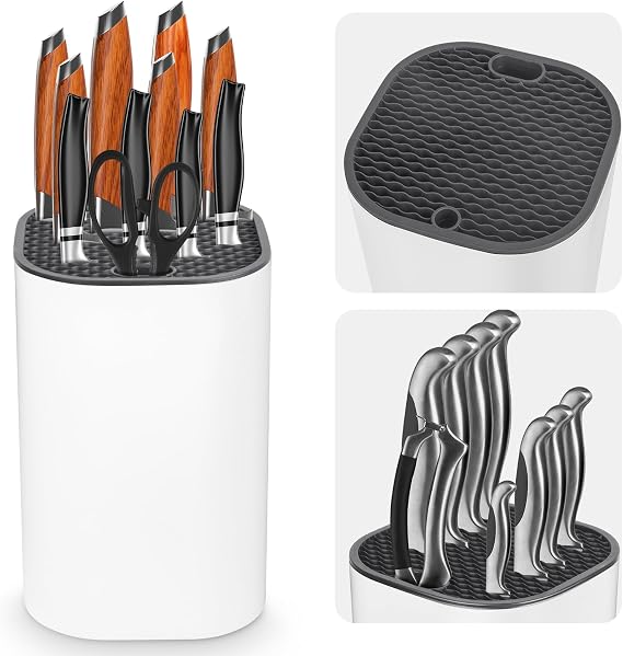 Knife Block Without Knives Ninonly Universal Square Knife Block for Kitchen with Scissors Slot Space Saving Detachable Knives Holder Storage Block for Protecting Blade Easy Clean White