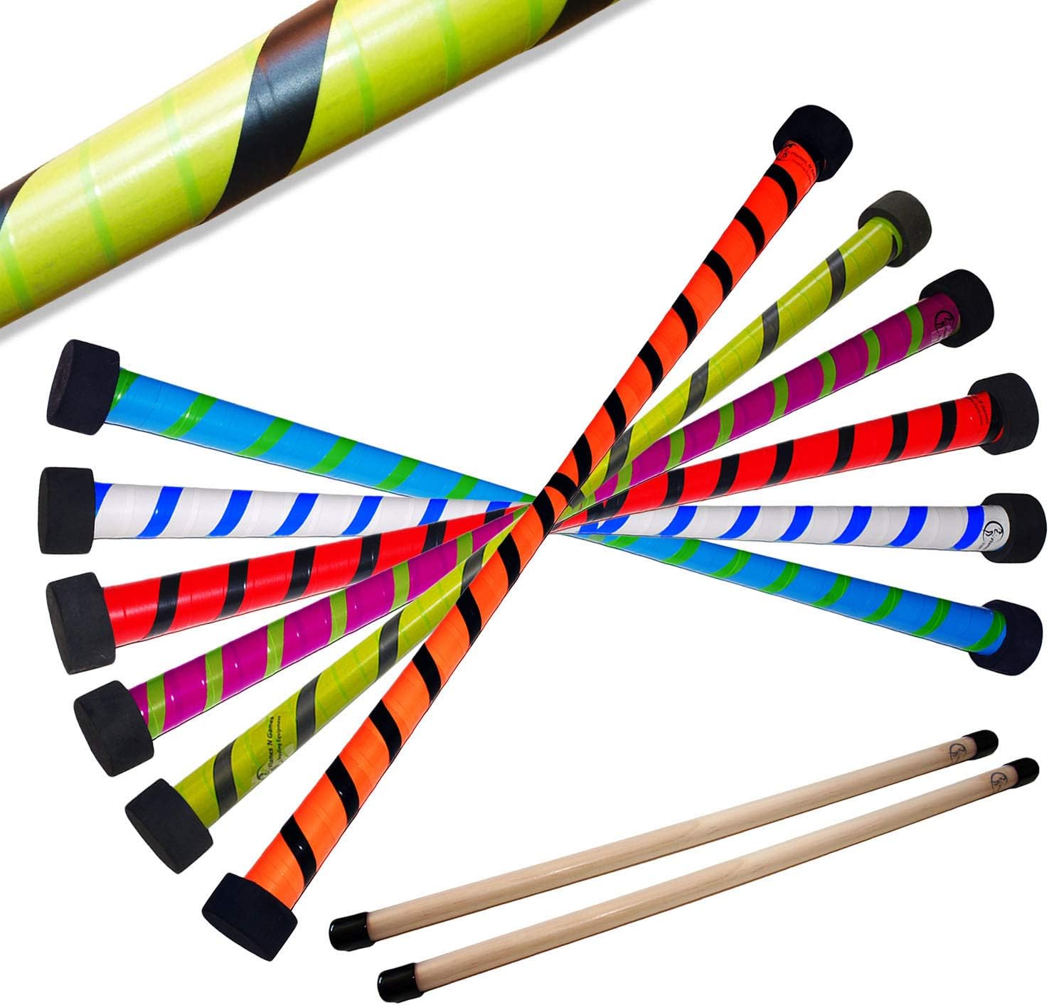 TWIST Devil Stick Set with FREE Wooden Control Hand Sticks! (Black/Green)