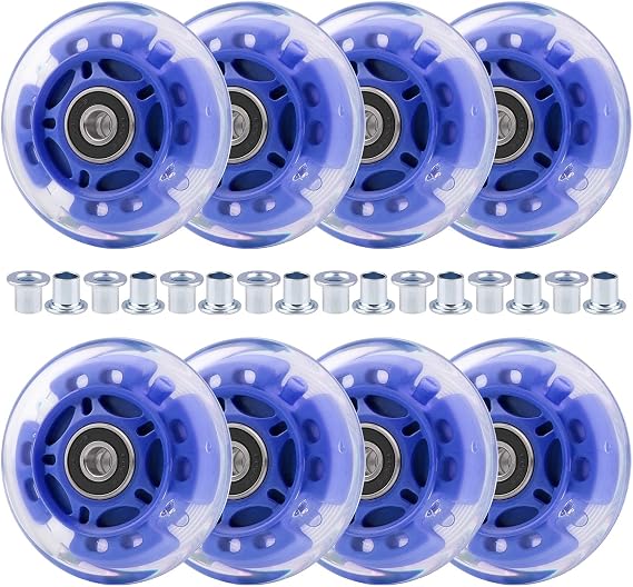 8個 72mm インラインスケートホイール ブルー 点滅ホイール 子供と若者向け 初心者 子供用インラインスケート 屋内/屋外用ブルー、72mm