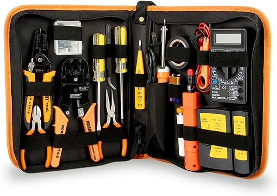 Professional Network Toolkit: RJ45 Crimper, Soldering Iron, Digital Multimeter for Efficient Cable and Electronic Repairs