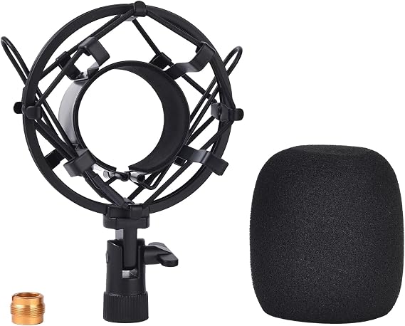 Lukvcoe Microphone Shock Mount & Clip Holder for Condenser Mics 47-53mm, Black