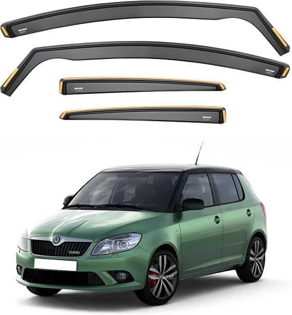 iSpeed Premium Wind Deflectors for SKODA FABIA MK2 2007-2014 5-Doors HATCHBACK 4-pc - Keep Your Car Ventilated in Rain - Reduce Wind Turbulence - Tinted, In-Channel Type