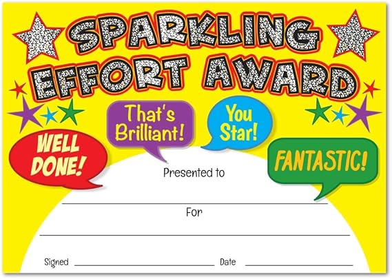 SuperStickers Sparkling Effort Award Certificates (A5). Pack of 20.