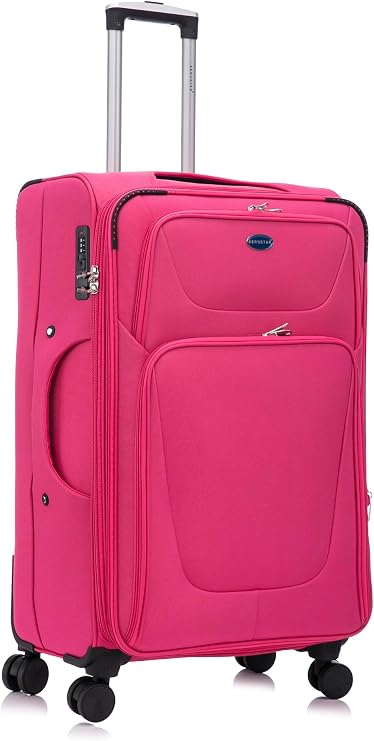 Aerostar Large 29” Lightweight Softshell Expandable Suitcase, Integrated Combination Lock, 4 Wheels Check in Luggage for 23kg (Coral Pink, 112 litres)