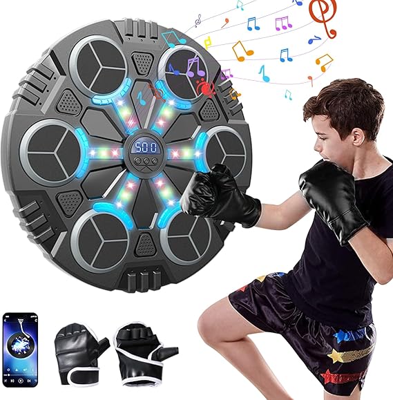 2024 Music Boxing Machine with Boxing Gloves, Electronic Smart Bluetooth Boxing Machine with Colorful Lighting, Wall Mounted Music Boxing Target Workout Punching Equipment for Home Use