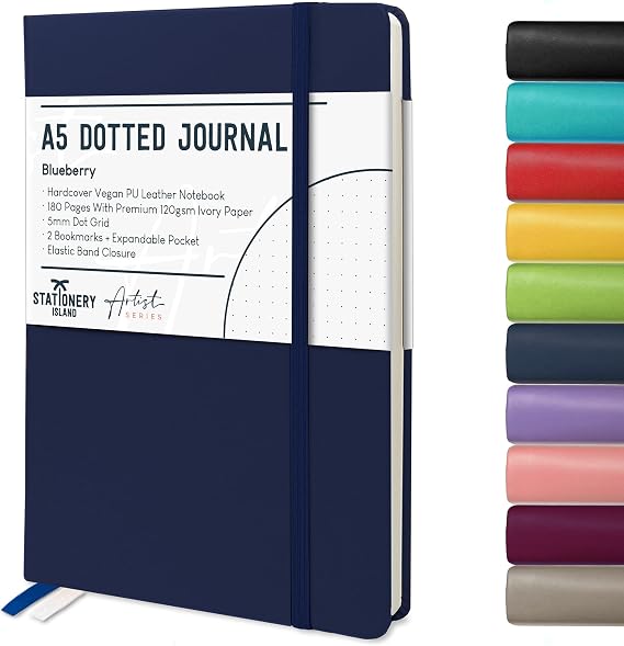 STATIONERY ISLAND A5 Squared Notebook, Graph Paper with 120gsm Premium Thick Paper, 180 Pages Hardback Grid Note book for Planning, Diary, Study, Blueberry