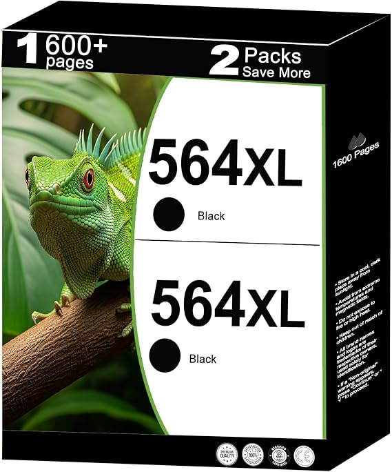 564XL Ink Cartridges for hp Black Replacement for 564 XL 2 Pack hp564xl for 7520 6520 5520 3520 4620 7525 6525 6510 5510 7510 B8550 C6300 D5400 D7560 Printers Black