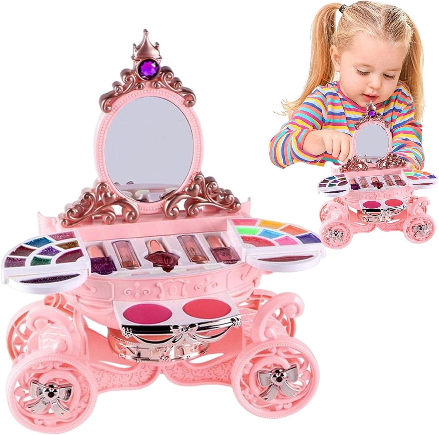 Kids Makeup Kit | Led Washable Makeup Toys,Pretend Play Toys For Girls,Real Makeup Girls Princess Gift Play Makeup Toy Makeup Vanity For Girls
