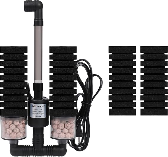 Aquaneat 水槽用電動スポンジフィルター 水槽用 ポンプ付き 予備スポンジ2個付き ミドル最大40ガロン