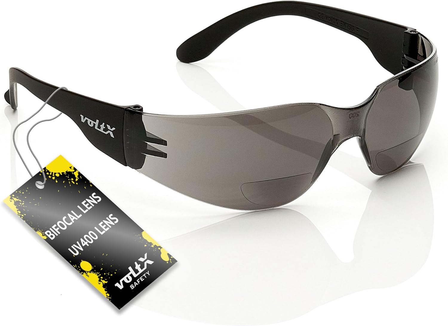 voltX GRAFTER Bifocal Lightweight Reading Safety Glasses (SMOKE LENS +1.5 Dioptre) Cycling Sports Glasses UKCA & CE EN166f UV400 anti fog coated lens