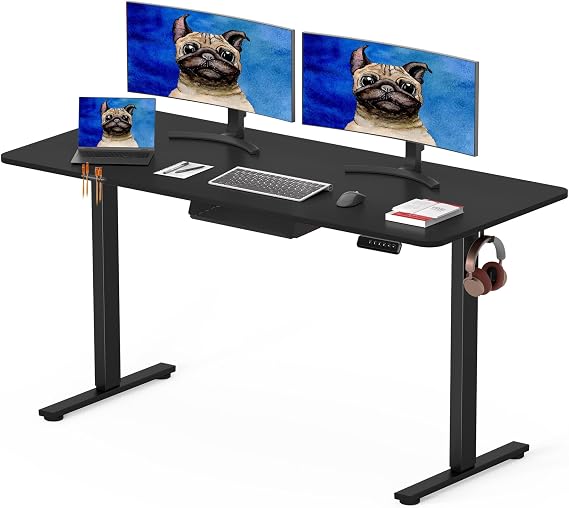 SANODESK 120 x 60cm Electric Standing Desk ONE PIECE Height Adjustable Desk with Cable Management Tray Sit Stand Desk for Office, Black